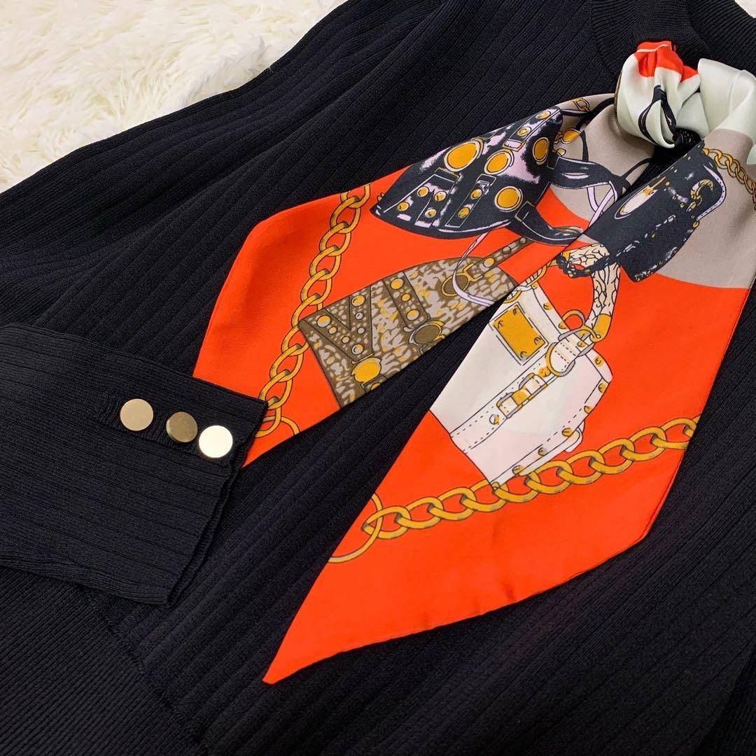 グレースコンチネンタル ダイアグラム スカーフネック ニット ワンピース S