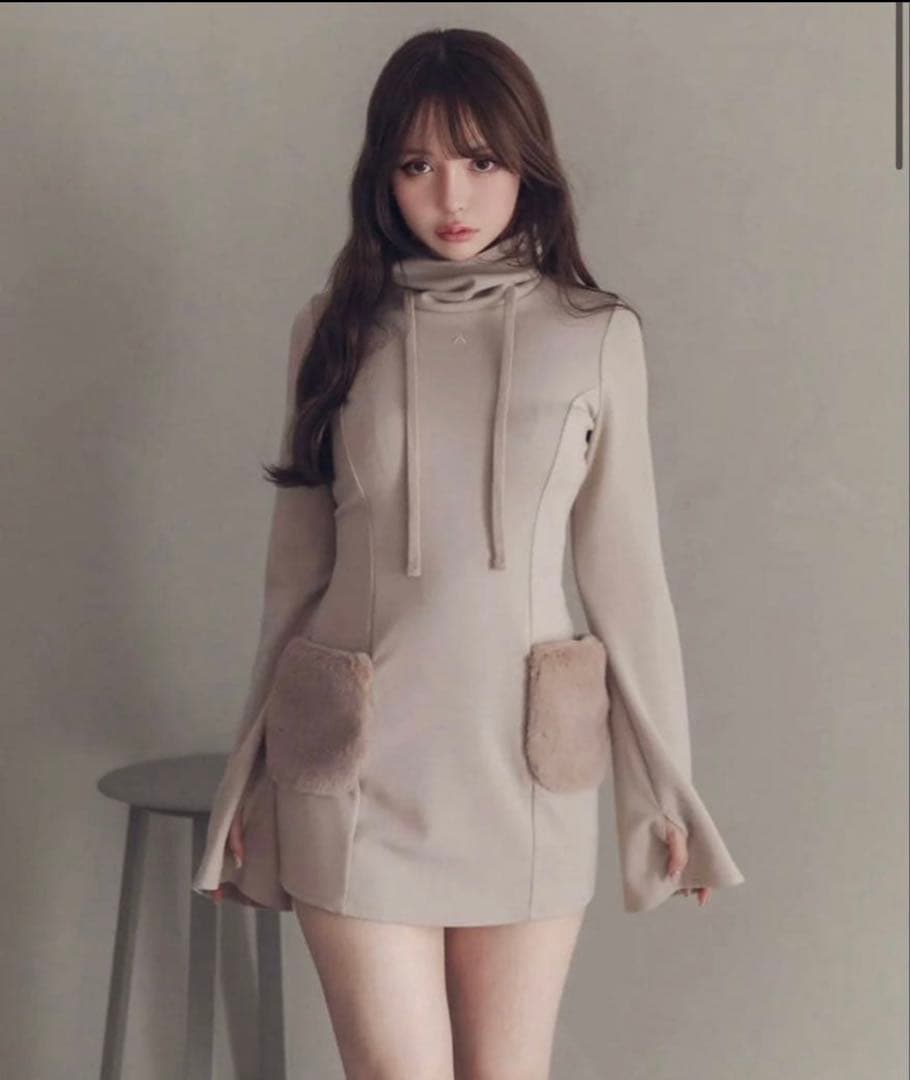 ANDMARY Fur pocket mini dress ベージュ