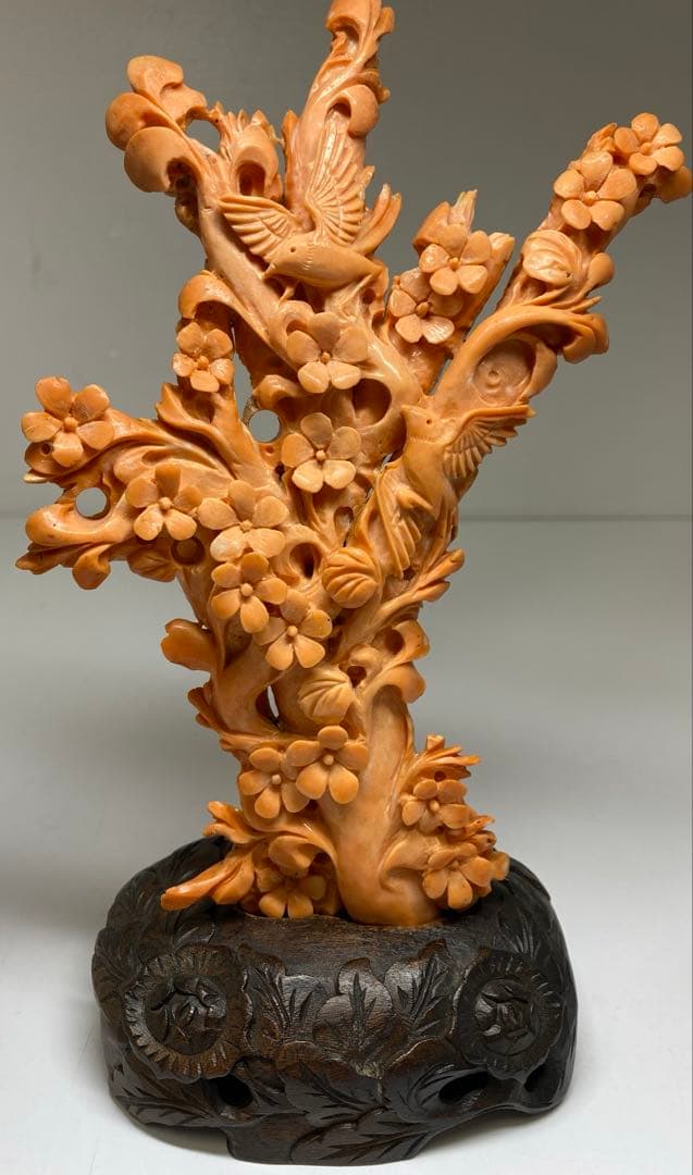 極太赤珊瑚置物　台込高さ23㎝/453g 東Y7-0312☆2F