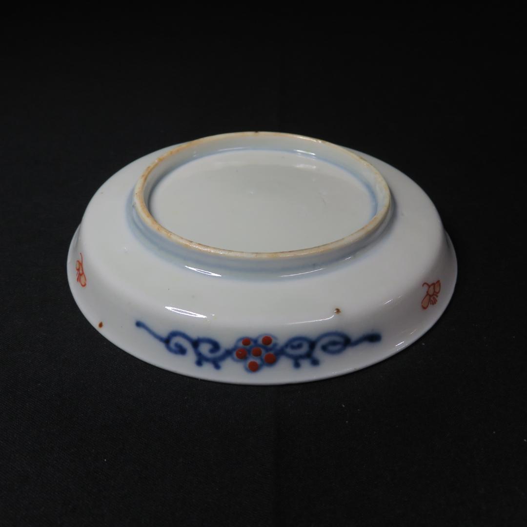小皿 手塩皿 豆皿 色絵付け 染付 古伊万里 梅と鶴 2枚 明治 B