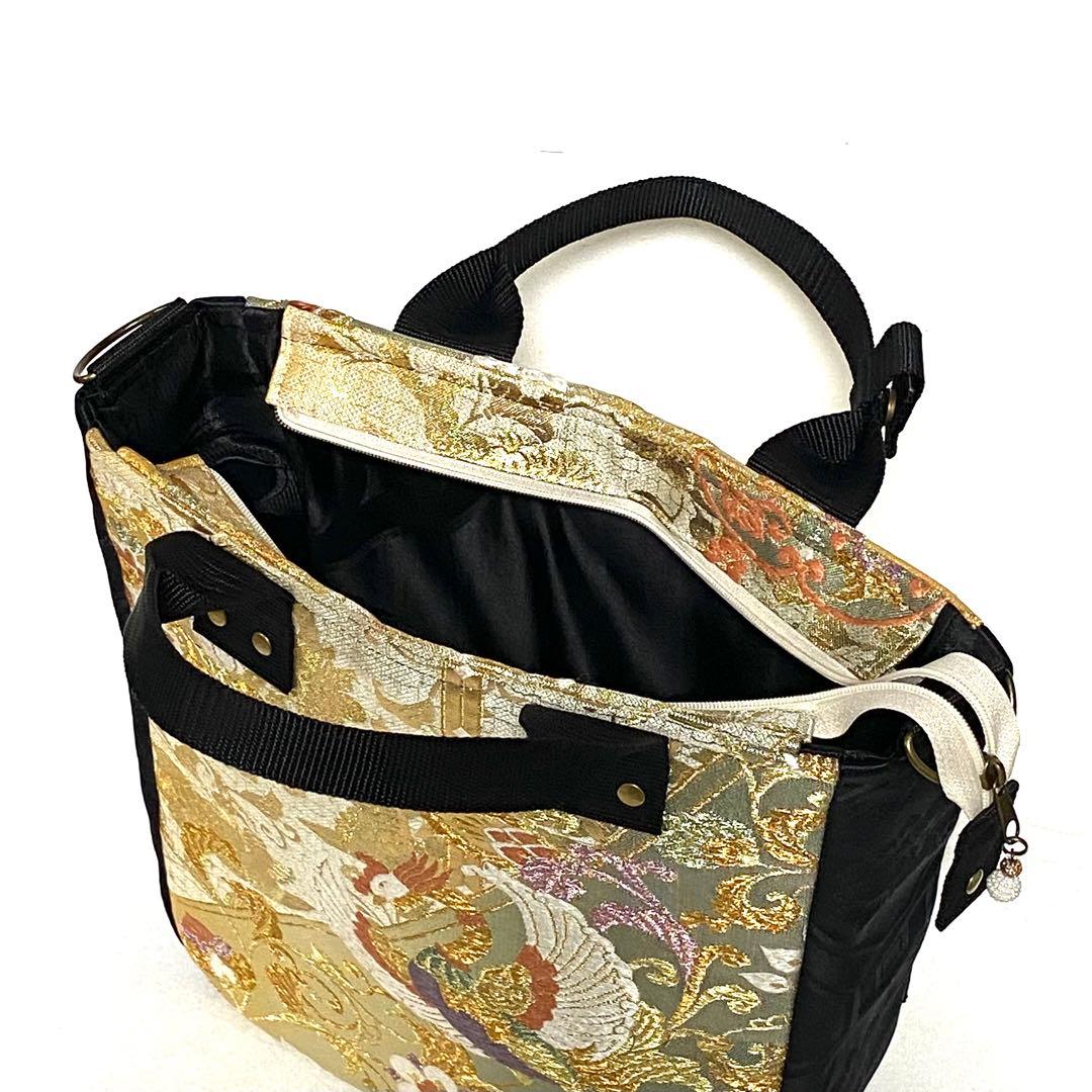 388 帯リメイク　鳳凰の縦型リュック　3wayバッグ