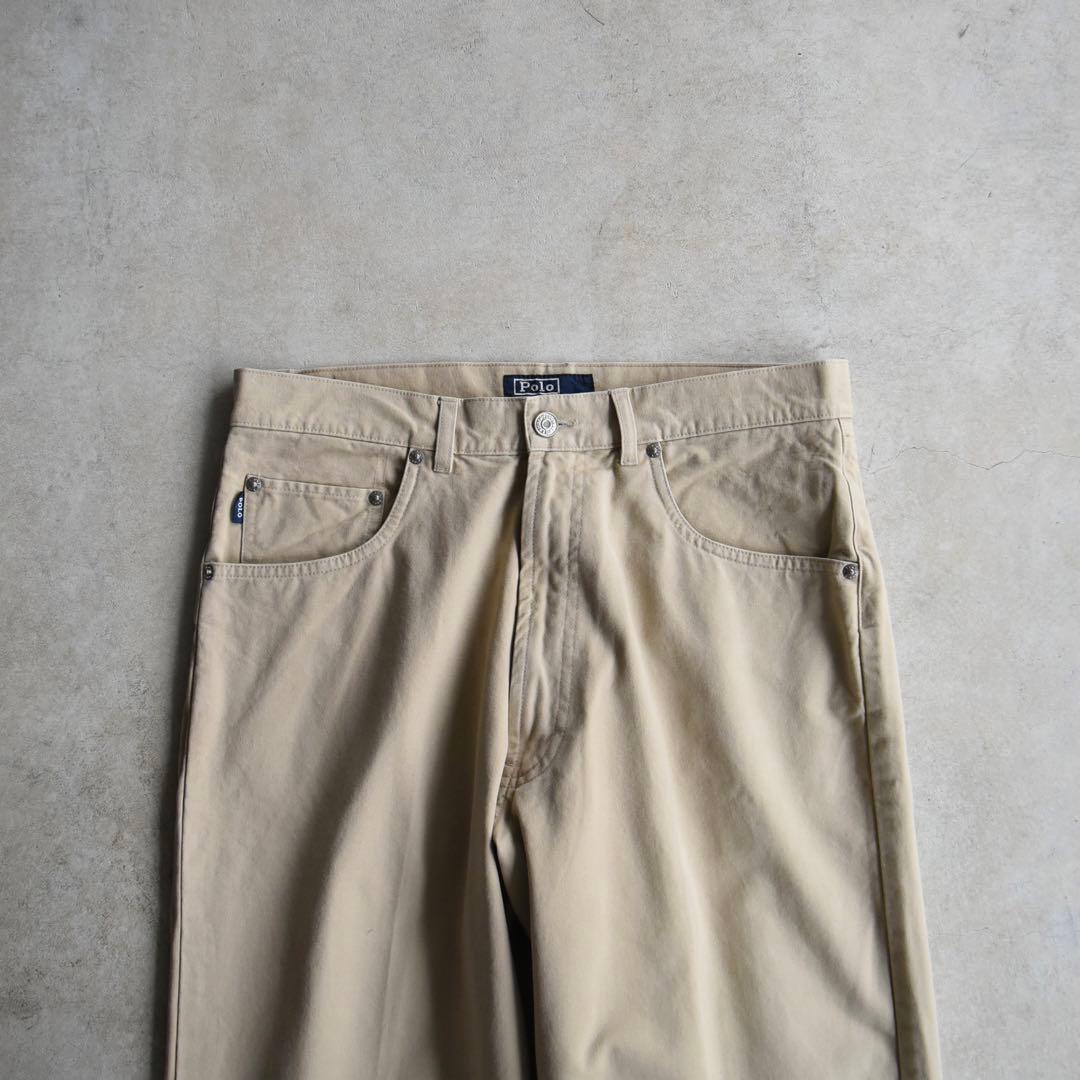 90s ラルフローレン ポロチノ5ポケット コットンパンツ ベージュW32L30