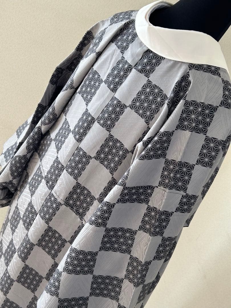 正絹　高級　長襦袢　変わり市松　麻の葉文　袷　ほぼ未使用