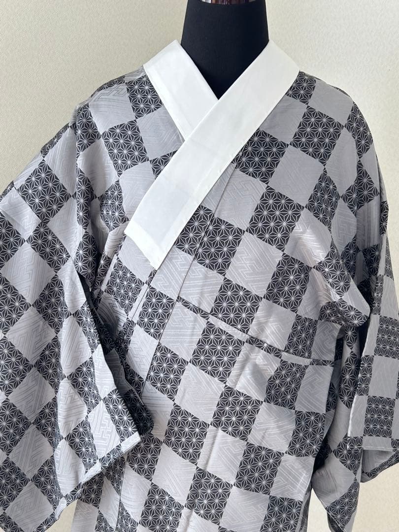 正絹　高級　長襦袢　変わり市松　麻の葉文　袷　ほぼ未使用