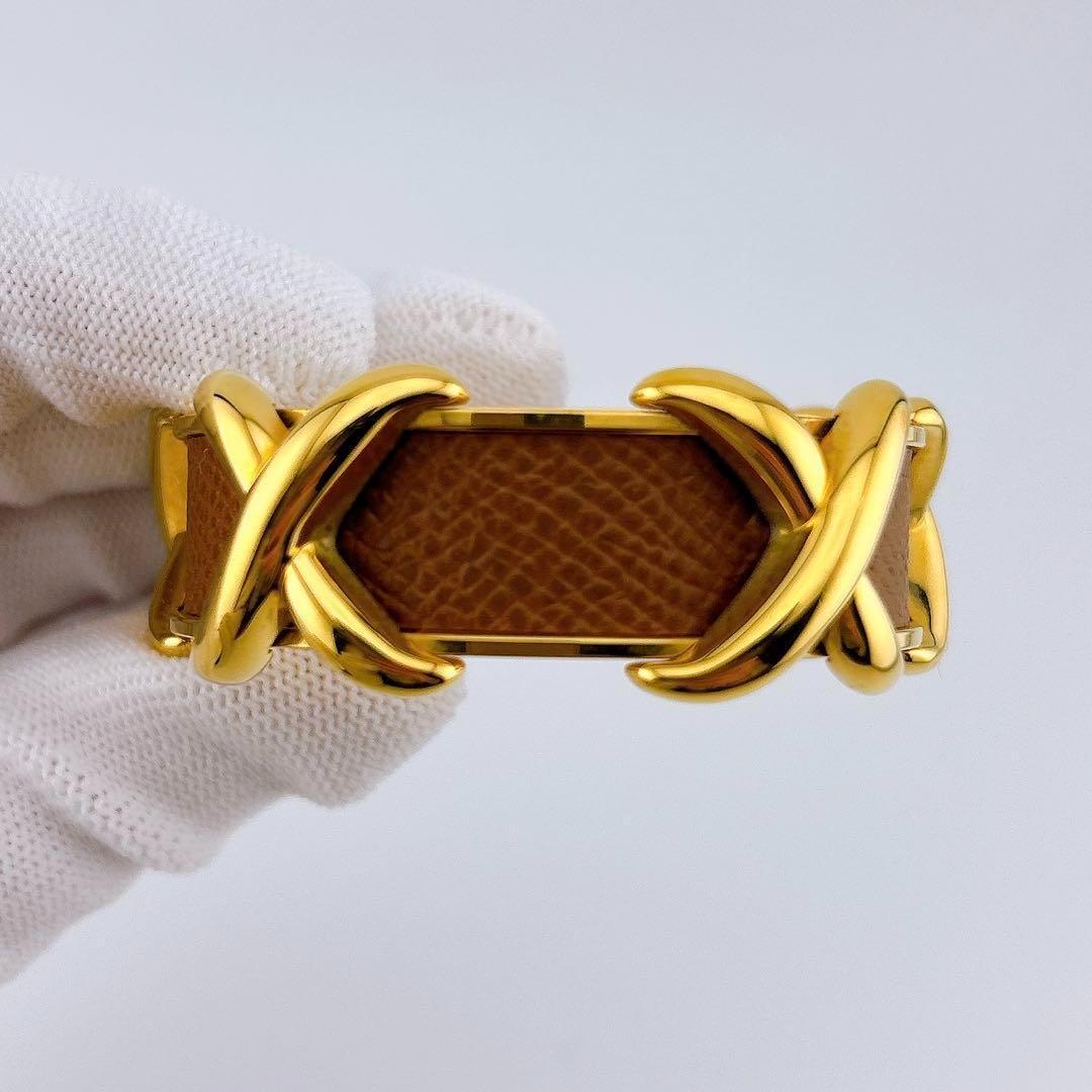 【美品】エルメス クロスモチーフ バングル ブレスレット ゴールド ブラウン