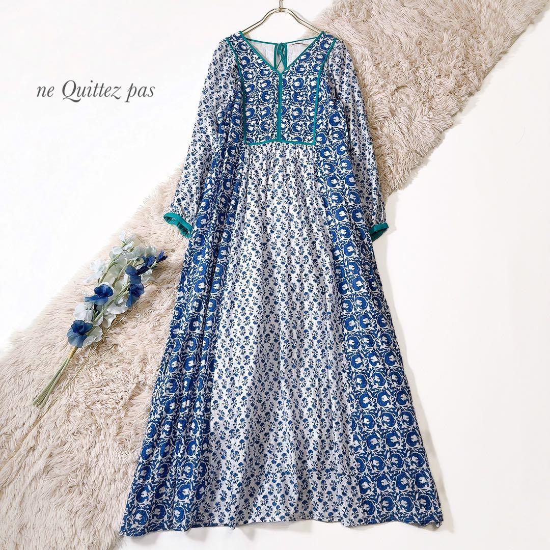 未使用級ꕥヌキテパ 完売 コットンジャガードコンビギャザードレス 桃さん着用