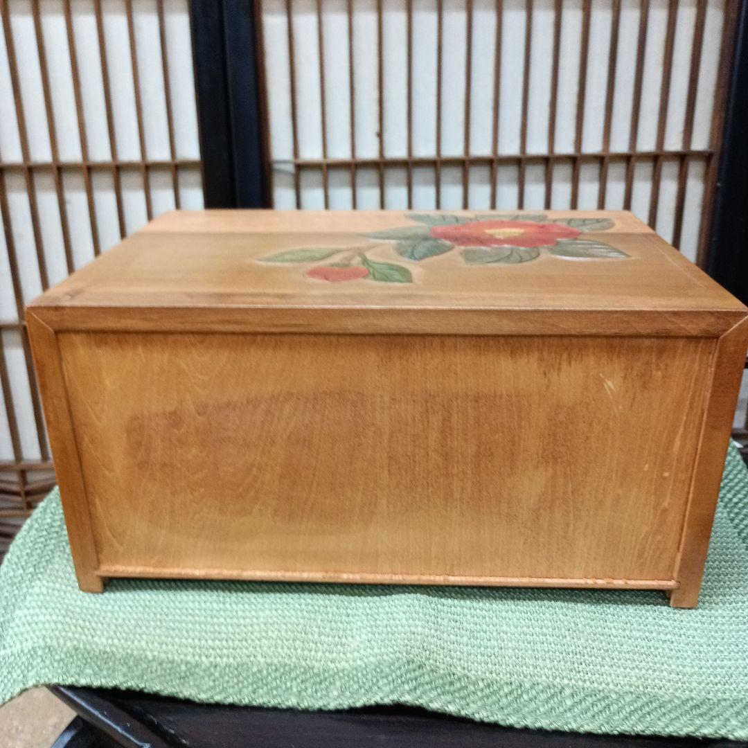 日光彫り二段抽斗(ひきだし)　赤椿　最終価格