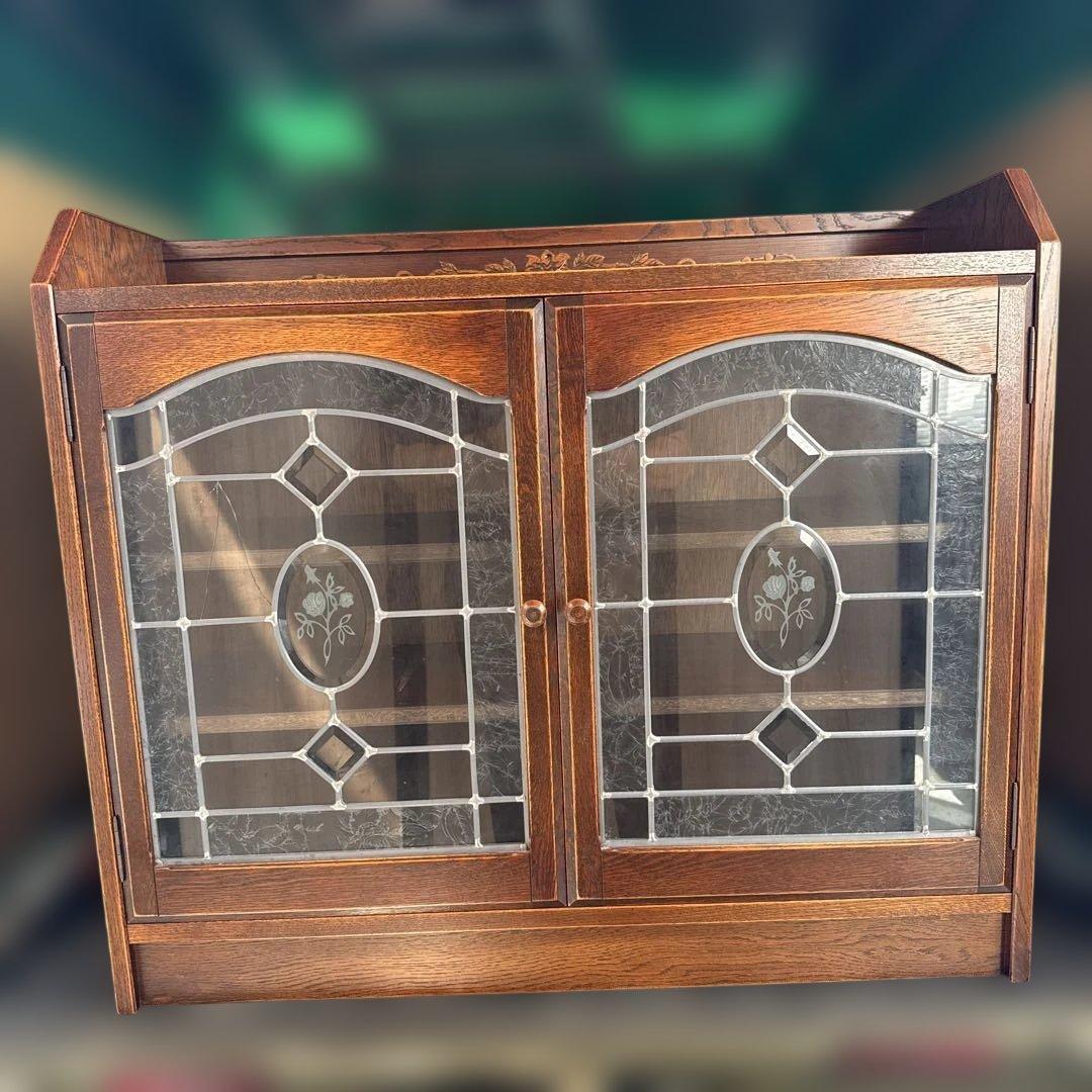 日本製 三越家具 ブルージュ ステンドグラス キャビネット サイドボード　訳あり