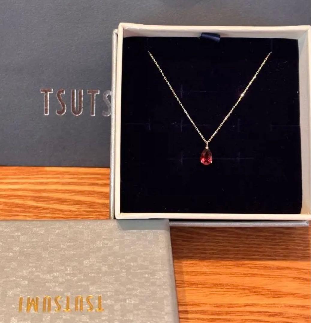 新品TSUTSUMIアルマンダインガーネット雫ネックレス K10イエローゴールド