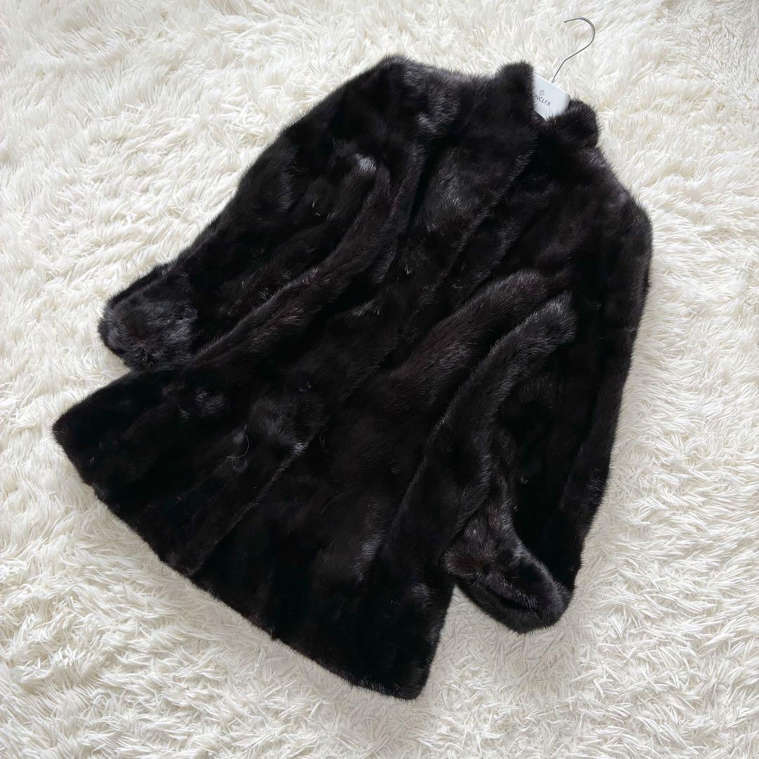 毛並◎ 総丈80 毛皮　コート　ミンク　黒　Lサイズ　ツヤ感あり　ゆったり