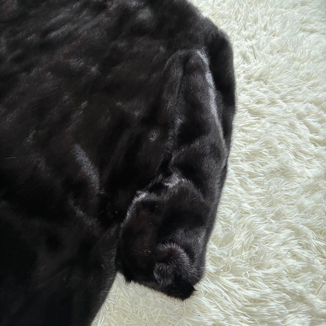 毛並◎ 総丈80 毛皮　コート　ミンク　黒　Lサイズ　ツヤ感あり　ゆったり