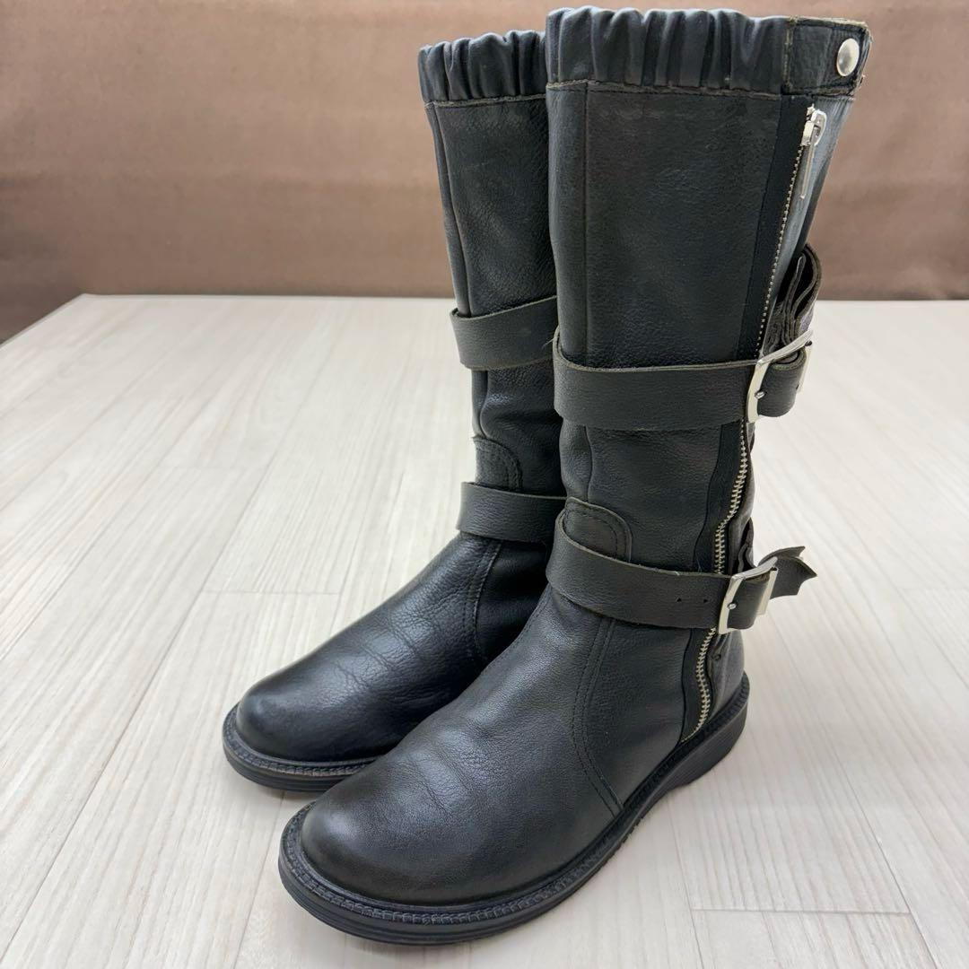 ■ Y's ワイズ サイドジップ ストラップ レザーブーツ ロングブーツ