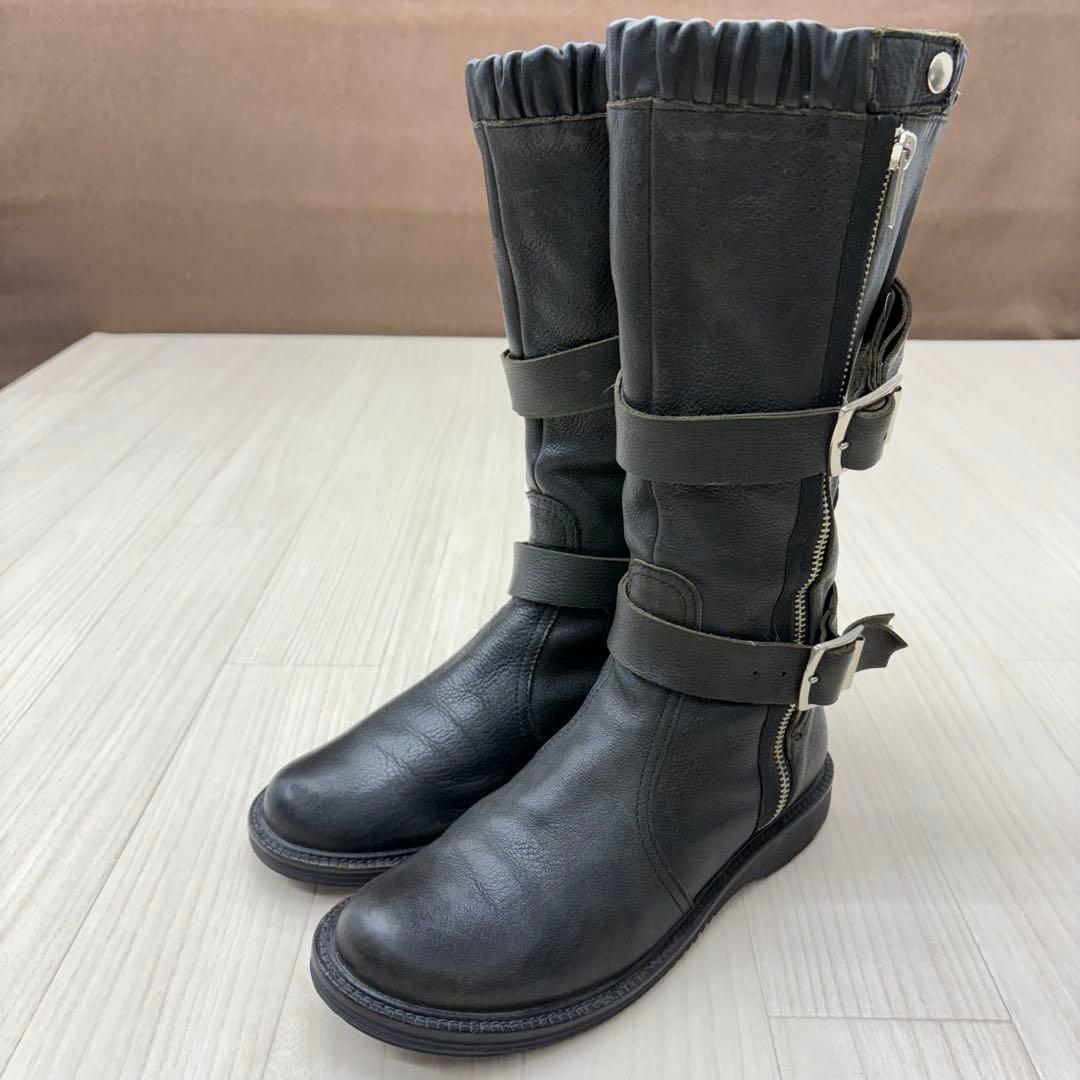 ■ Y's ワイズ サイドジップ ストラップ レザーブーツ ロングブーツ