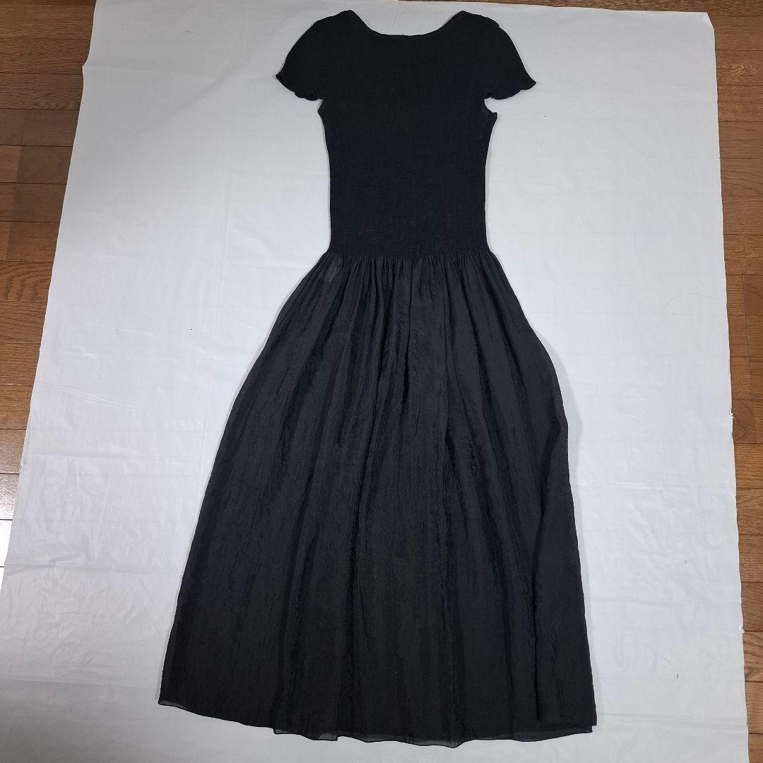 スペッチオ 日本製 シャトルプリーツ ロングワンピース 脇デザイン 黒 40