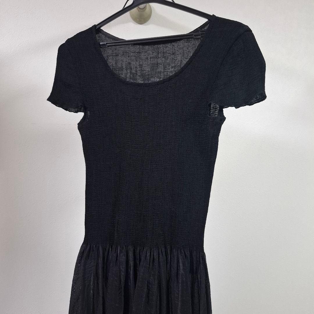 スペッチオ 日本製 シャトルプリーツ ロングワンピース 脇デザイン 黒 40