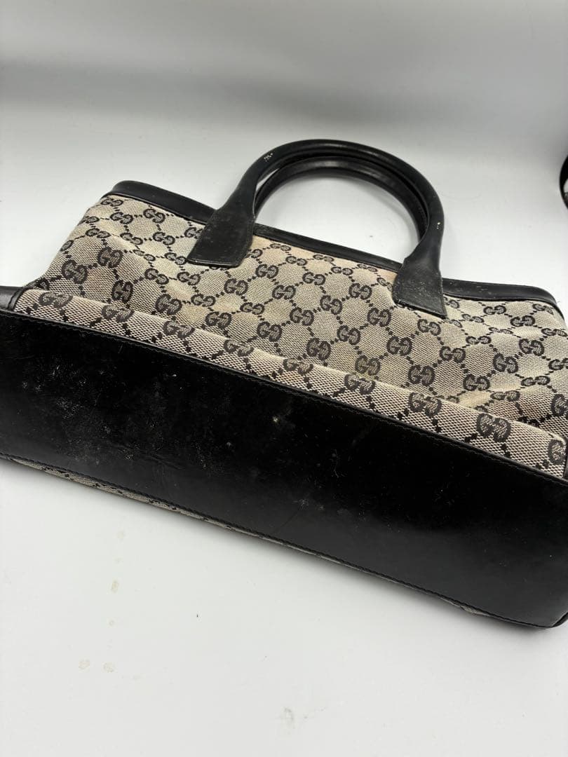 GGキャンバス×レザー　ハンドバッグA4収納可