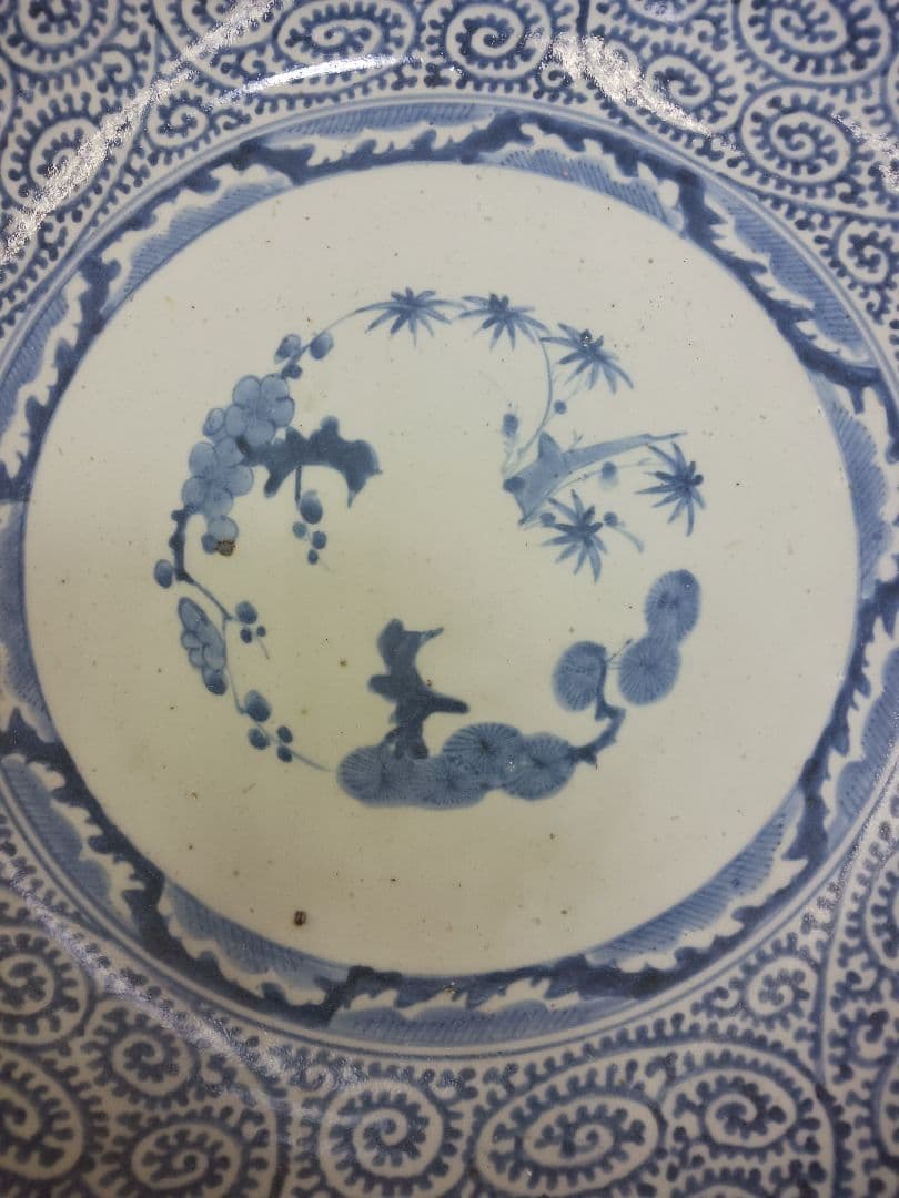 時代物　江戸期　蛸唐草　大皿　二重渦福　時代箱付　ほぼ無傷