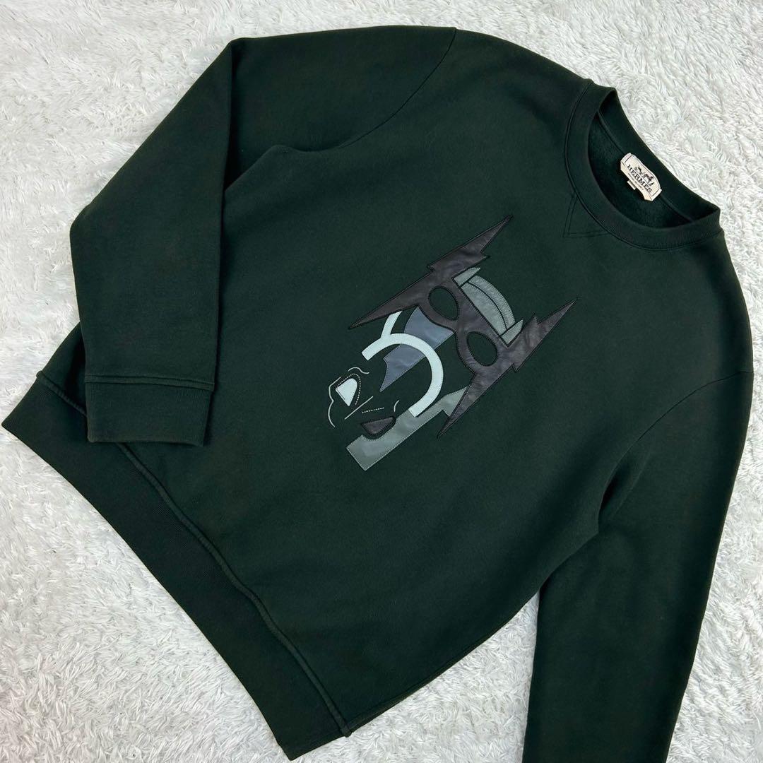 5263【希少】エルメス☆レザーロゴ入りスウェット 入手困難 即完売注意 緑色