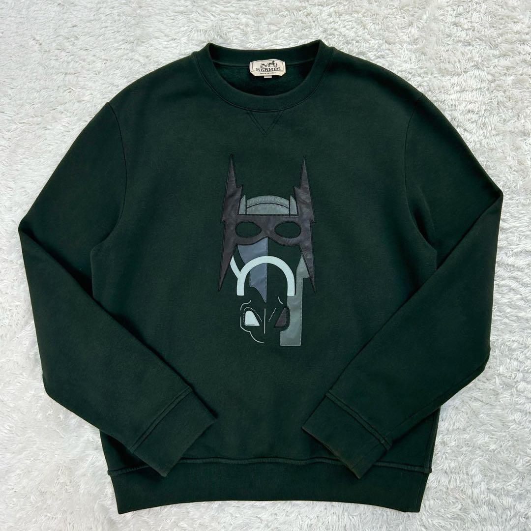 5263【希少】エルメス☆レザーロゴ入りスウェット 入手困難 即完売注意 緑色