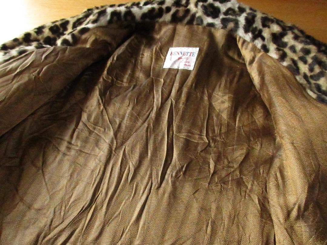 ★BENNETTE推定'70-'80sレオパード柄ビンテージファーコートS