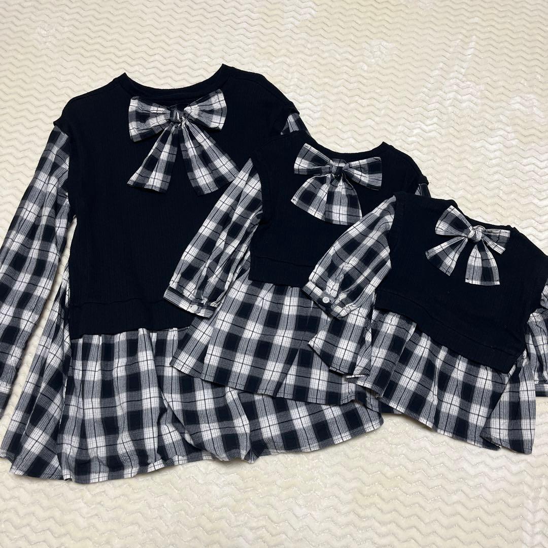 プティマイン　プティマインリアン　後ろリボン　チェック　チュニック　90 110