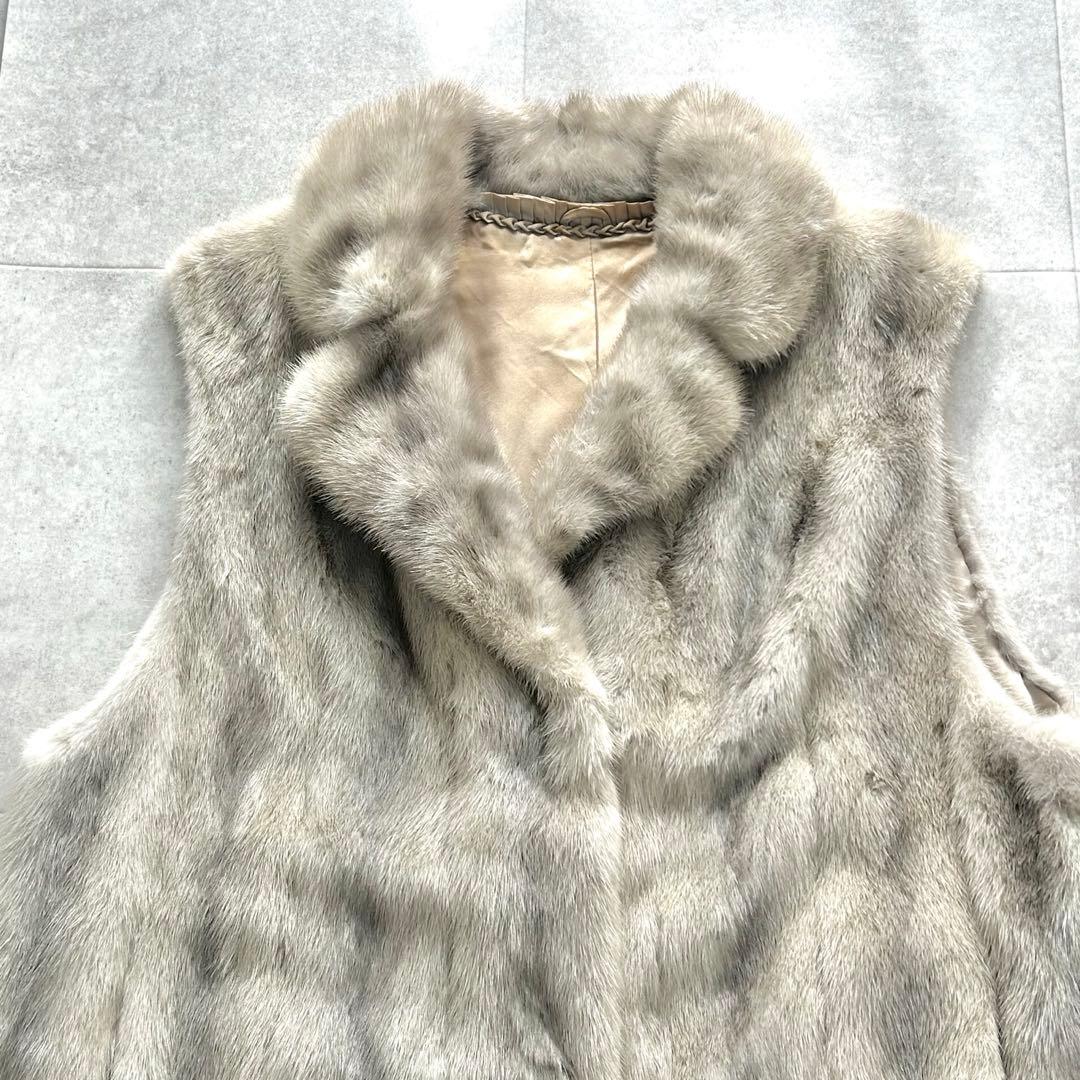 サファイアミンク ベスト リアルファー 毛皮 ジレ ロング グレージュ 13