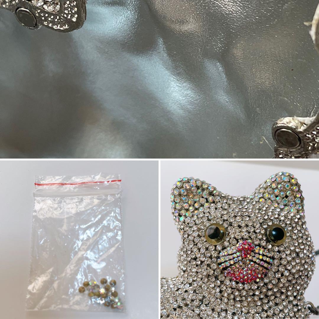 ネコ型 猫型 ダイカット ラインストーン バッグ 鞄 キラキラ パーティー 豪華