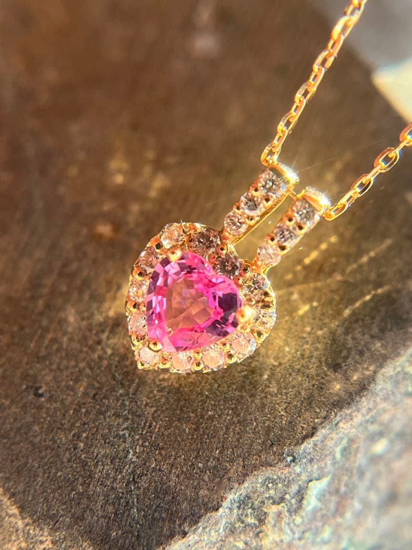新品K18YGピンクサファイア0.3ctダイヤモンドペンダントネックレス