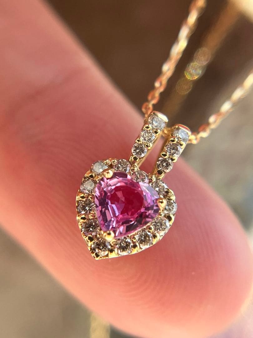 新品K18YGピンクサファイア0.3ctダイヤモンドペンダントネックレス
