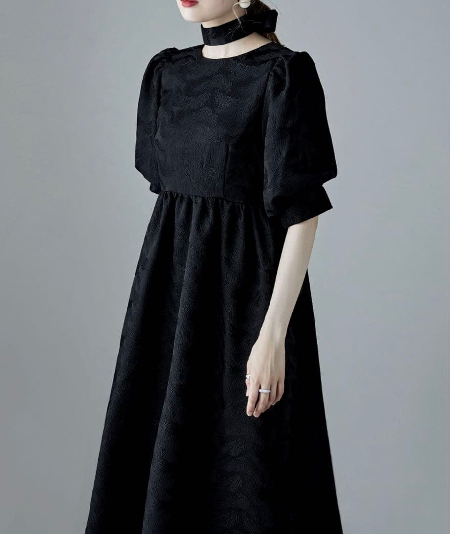 etoll. ジャガードパフスリーブドレス　結婚式　ドレス