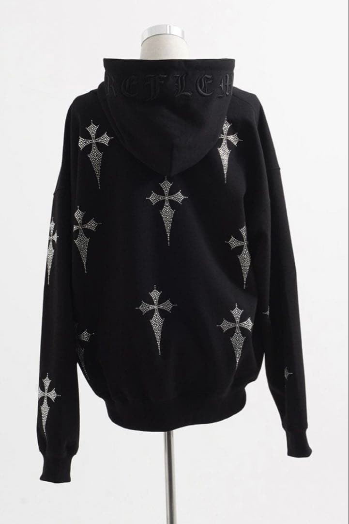 レフレムラインストーンクロス総柄長袖ジップアップパーカー