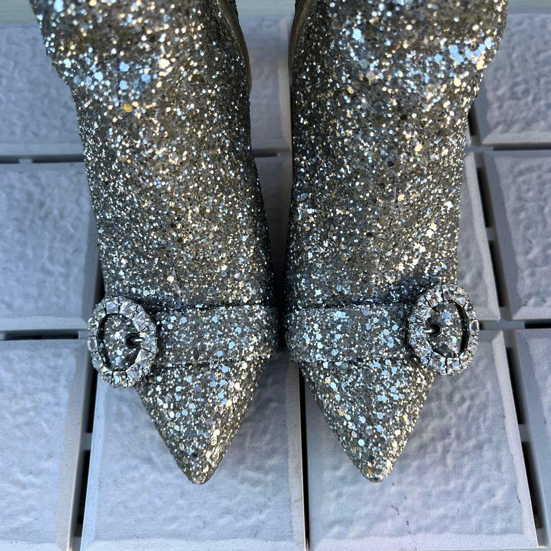 37 Jimmy Choo ショートブーツ　グリッター　ビジュー　ラメ　24