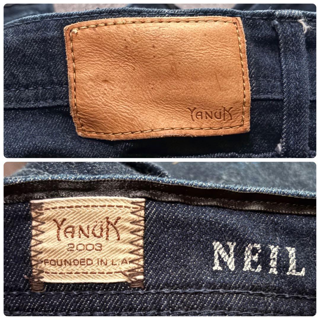 美品 ヤヌーク プレミアム NEIL スリムテーパード デニム 赤耳 ストレッチ