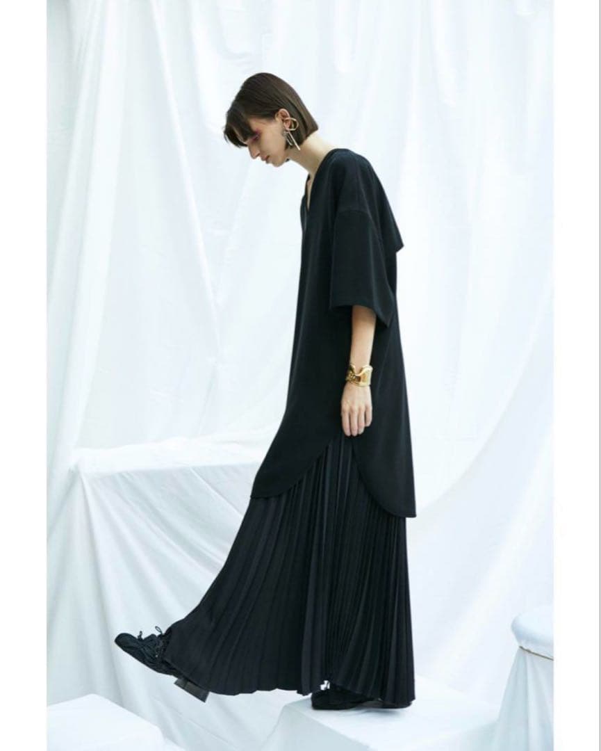 エンフォルド ダブルサテンロングチュニック ダークネイビー 36 2020AW