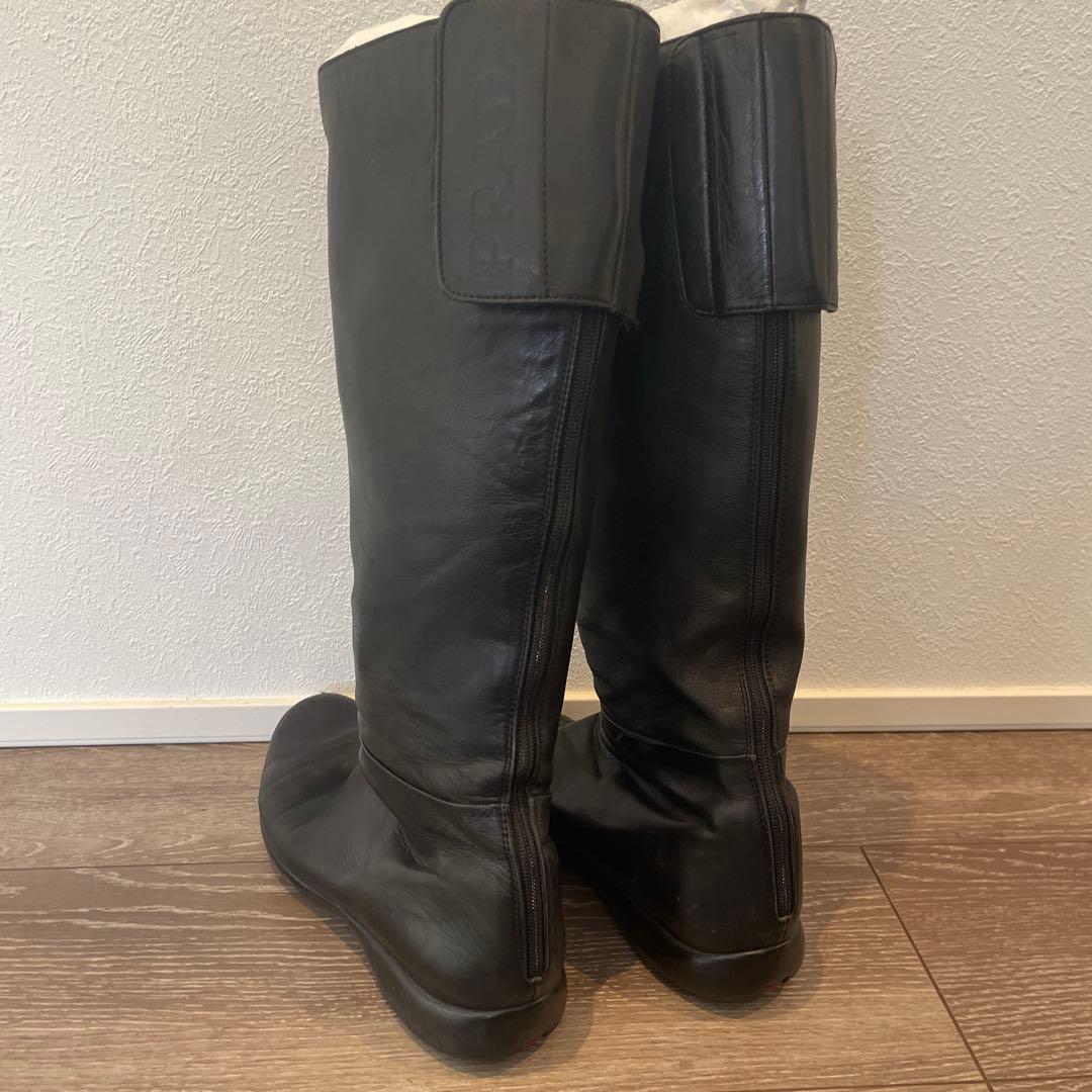 PRADA ブラックレザー ロングブーツ