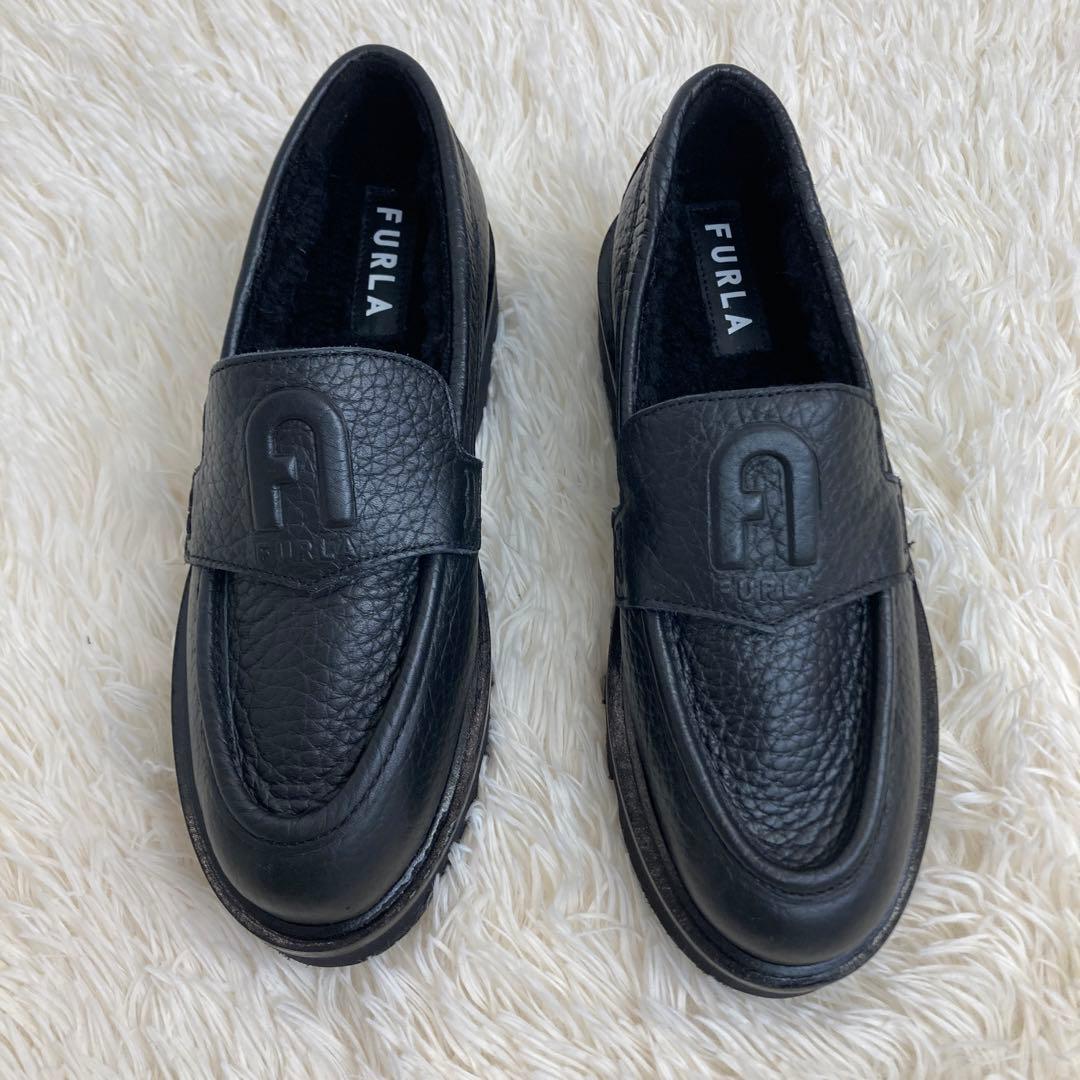 美品　FURLA 厚底　ボア　ローファー　36