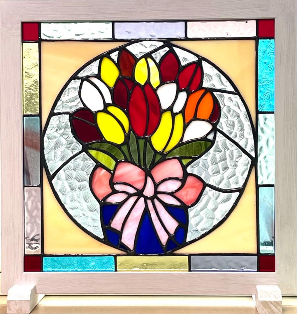 ステンドグラスパネル【チューリップの花束】