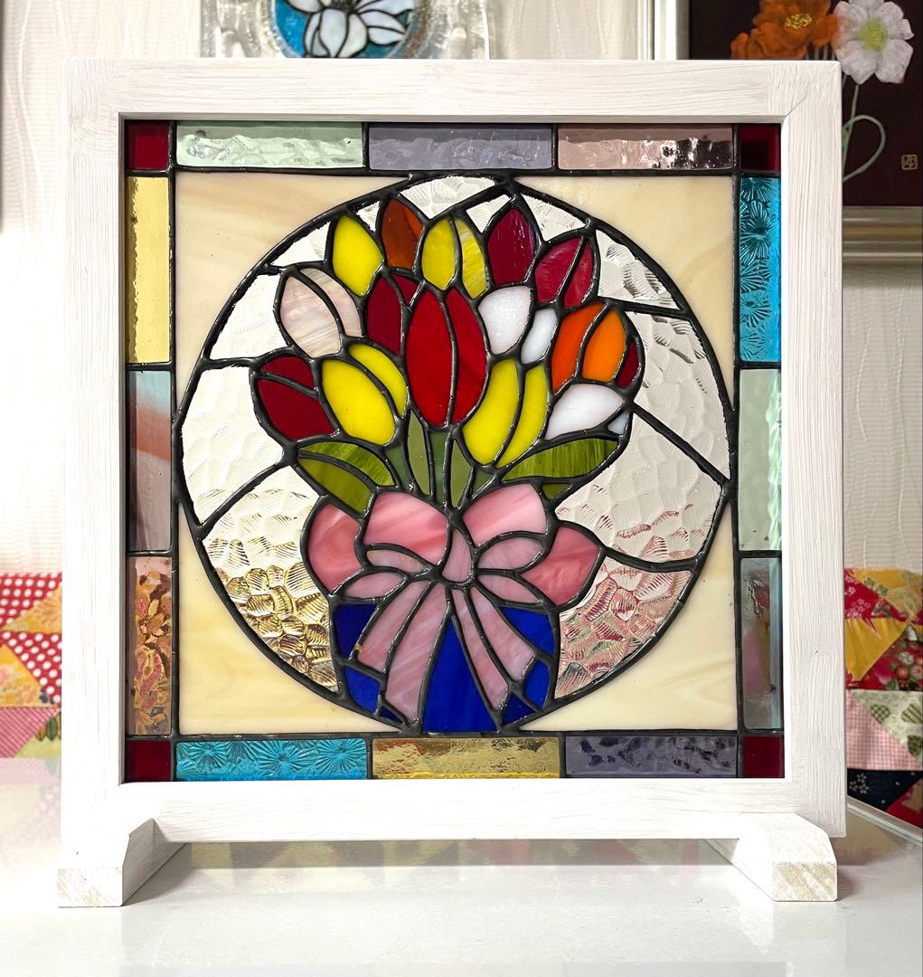 ステンドグラスパネル【チューリップの花束】