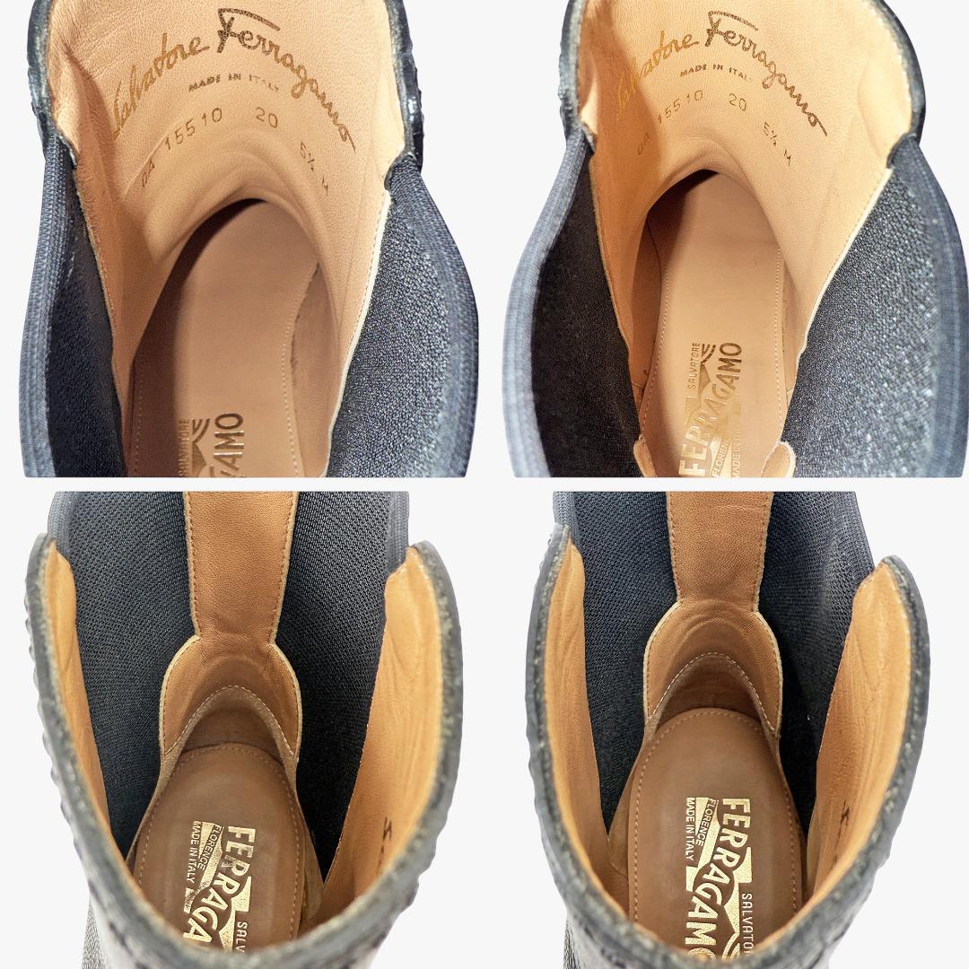 定価17万【極美品】フェラガモ サイドゴアブーツ　背面ロゴ ロゴ金具 23㎝ 黒