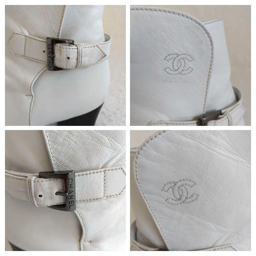 CHANEL ショートブーツ スクエアトゥ CC ココマーク 白 23～23.5