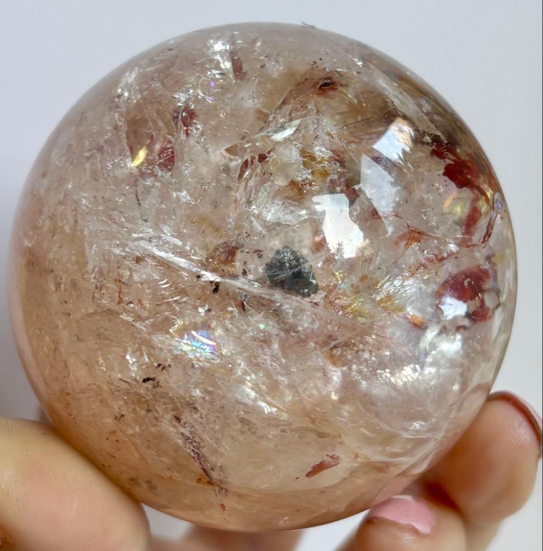 高品質《内部パイライトキューブ共生》ファイヤークォーツ スフィア 希少鉱物標本