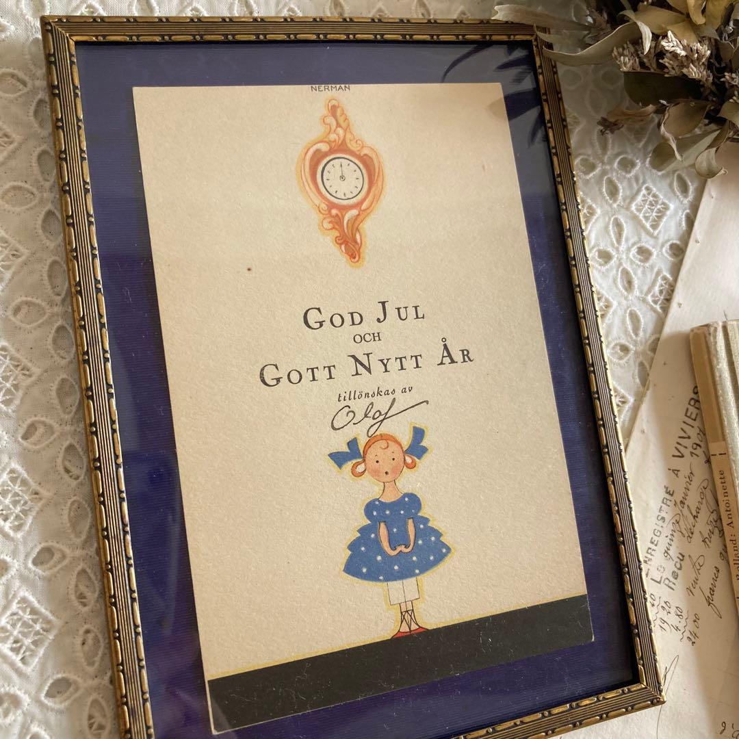 アンティークフレームA★超希少スウェーデン1920年代エイナルネイマンカード入り