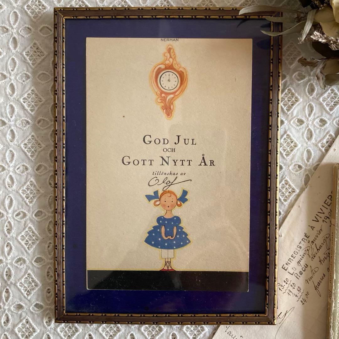 アンティークフレームA★超希少スウェーデン1920年代エイナルネイマンカード入り