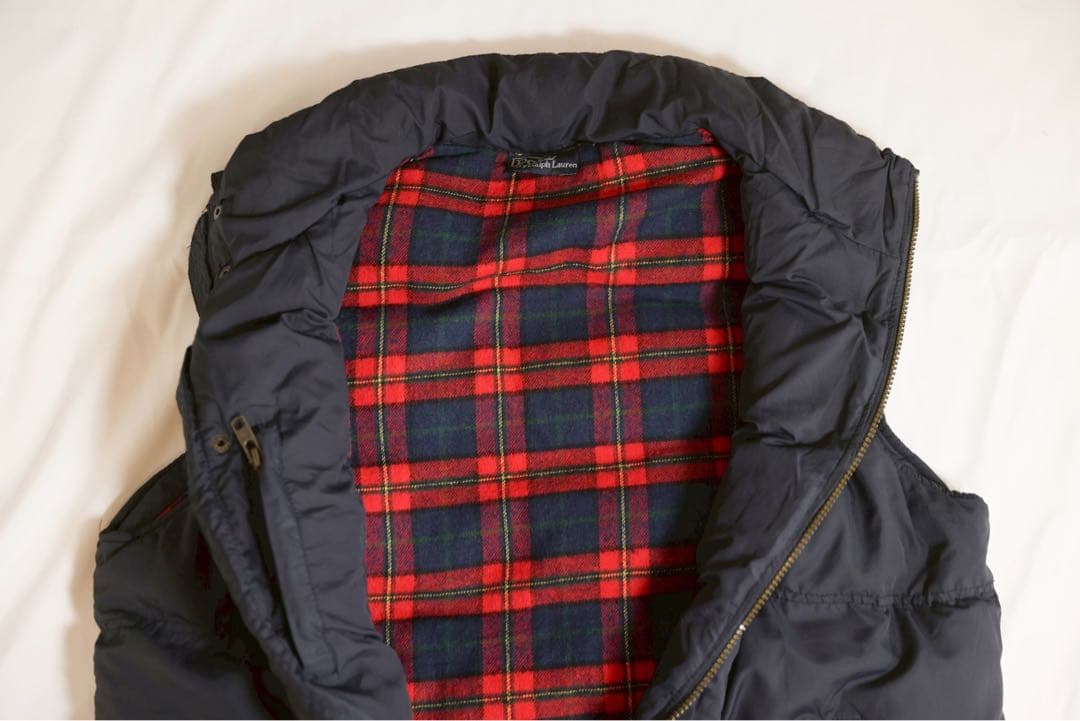 90s ラルフローレン ダウンベスト L ネイビー 裏フリース 短丈