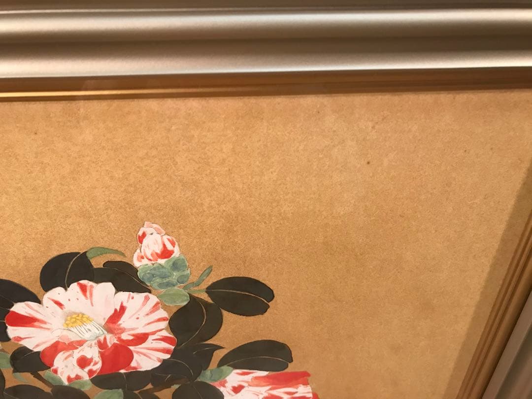 堀川えい子　「花椿」　日本画Ｆ８号　直筆サイン・共シール有り