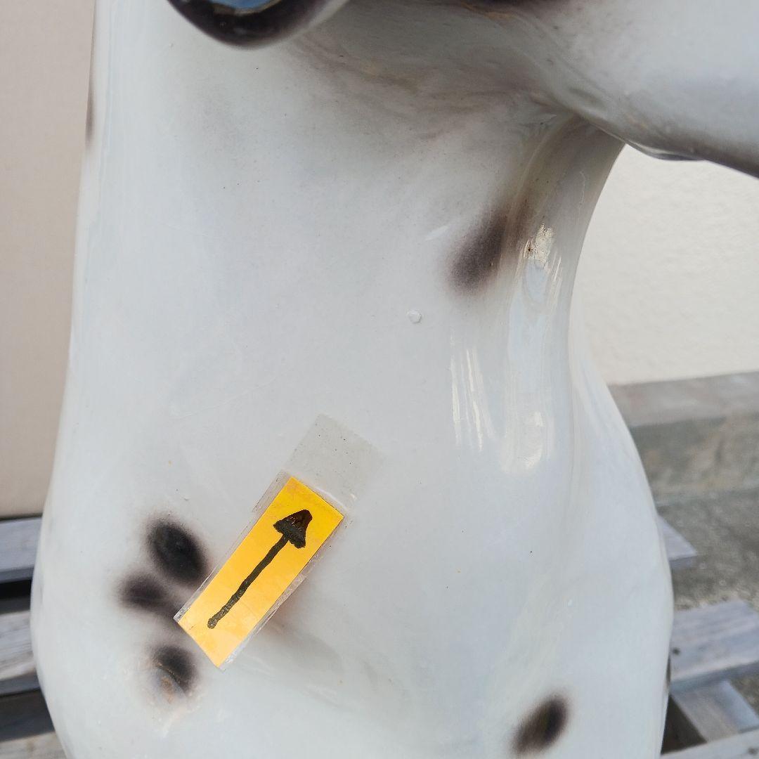 新品　陶器犬　大型犬　ダルメシアン　難有　オブジェ　置物　ホワイト　白色　高級品