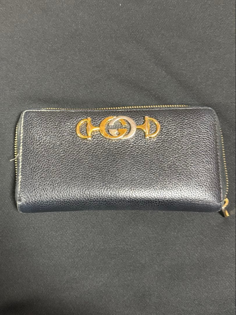 グッチ GUCCI ズゥミ カーフレザーラウンドファスナー ブラック