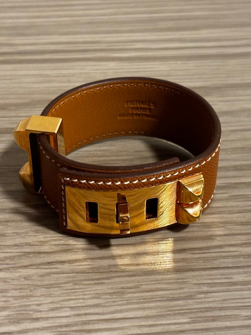 HERMES レザーブレスレット コリエドシアン24 T2 ゴールド