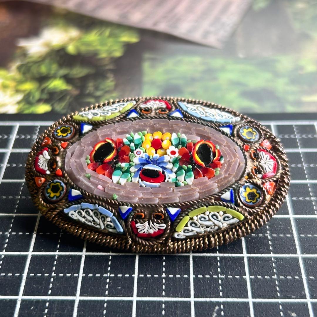 最終価格✤ITALY【大きなマイクロモザイク】美しいヴィンテージブローチ