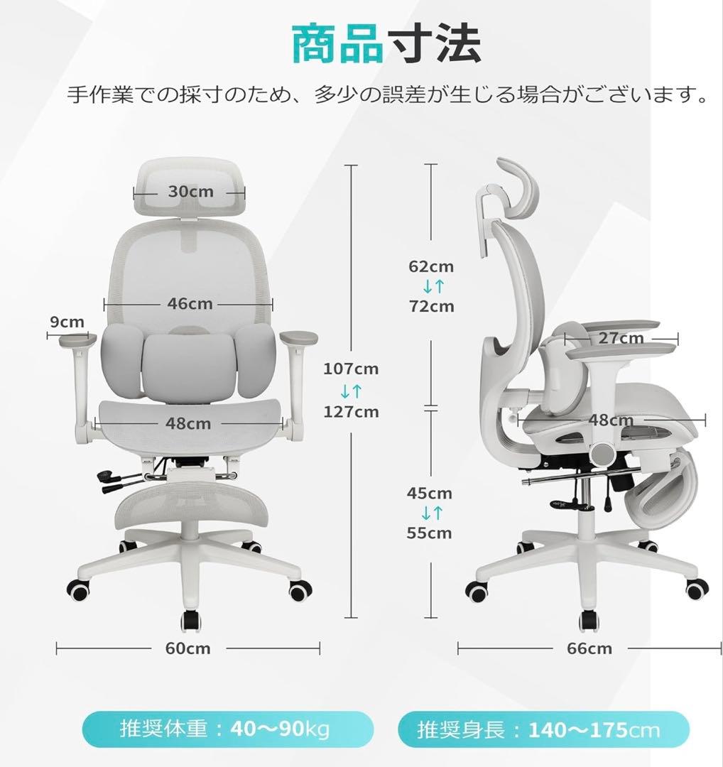 オフィスチェア メッシュ デスクチェア 独立型3ゾーンランバーサポート